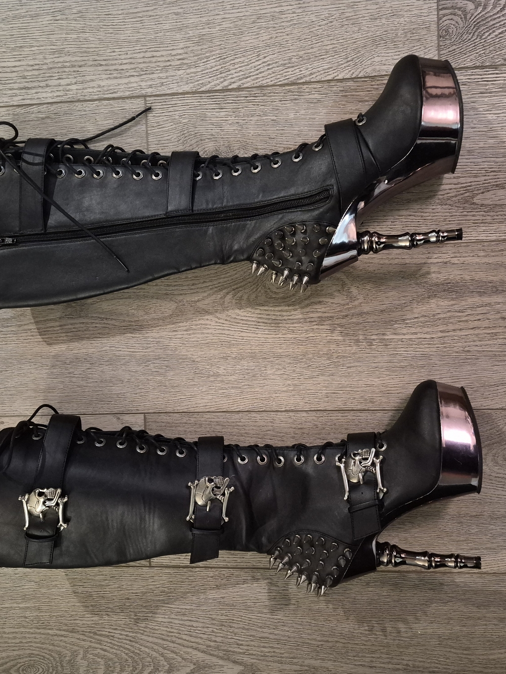 Black Gothic Knee-High Platform Boots with Silver Hardware